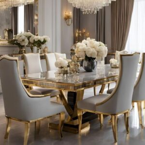 O2DESIGNER Ultra Modern Luxury Dining Table Set with Elegant Soft Chairs