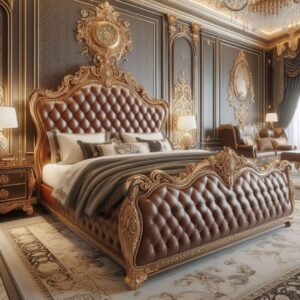 O2DESIGNER luxury wooden Bed with fine velvet finish